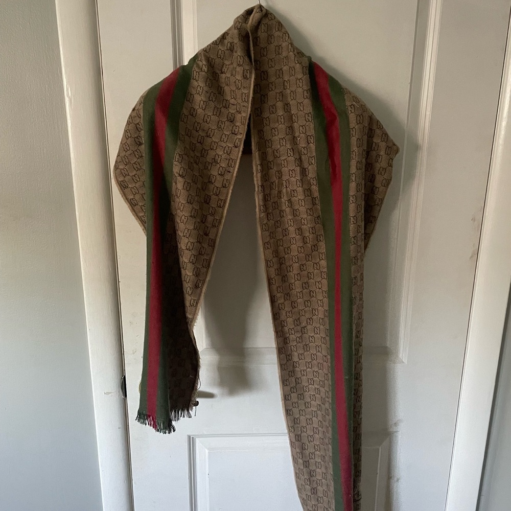 Gucci Wool GG Web Scarf Authentic Unisex - Used